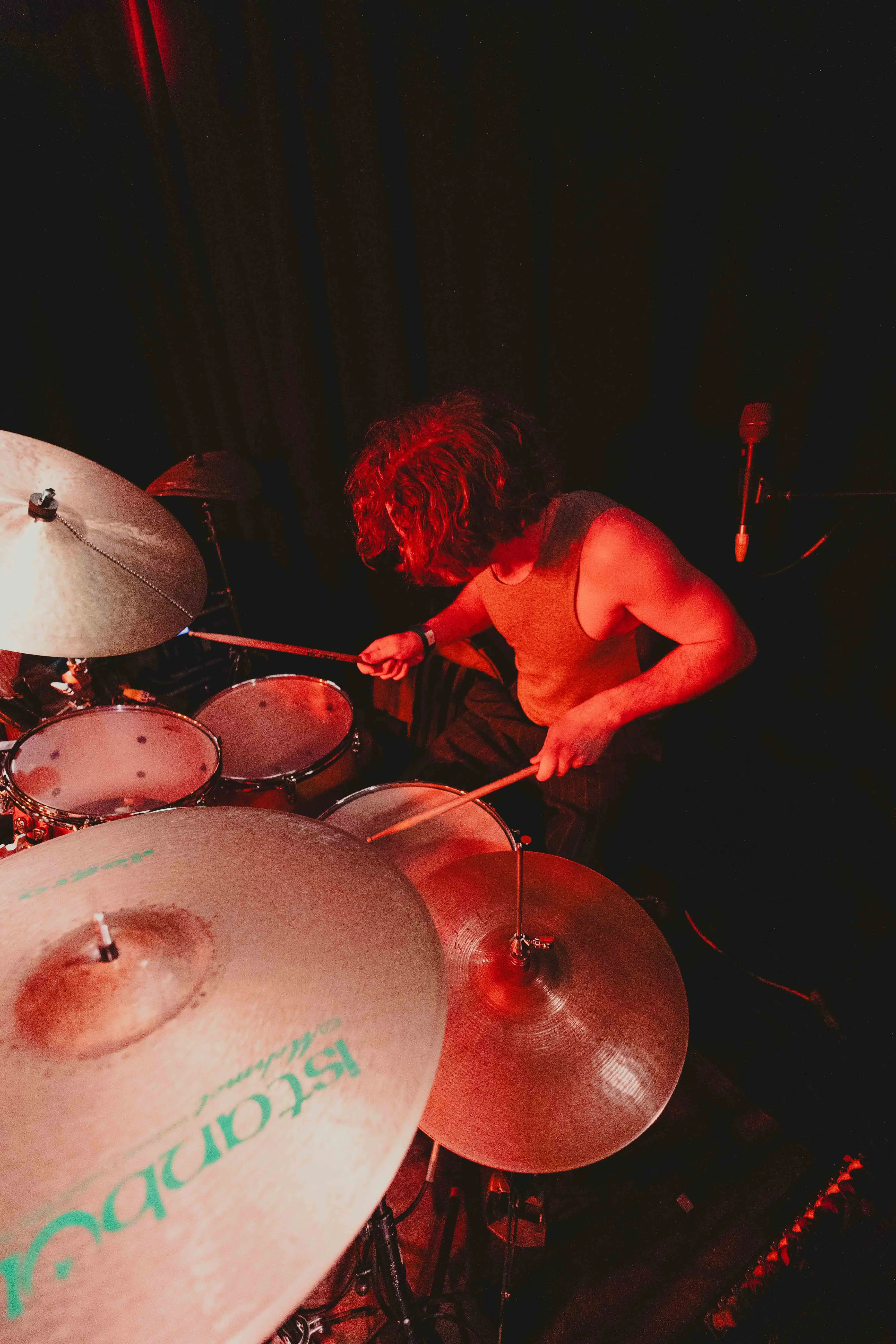Top down angle of Iliya performing the drums live
